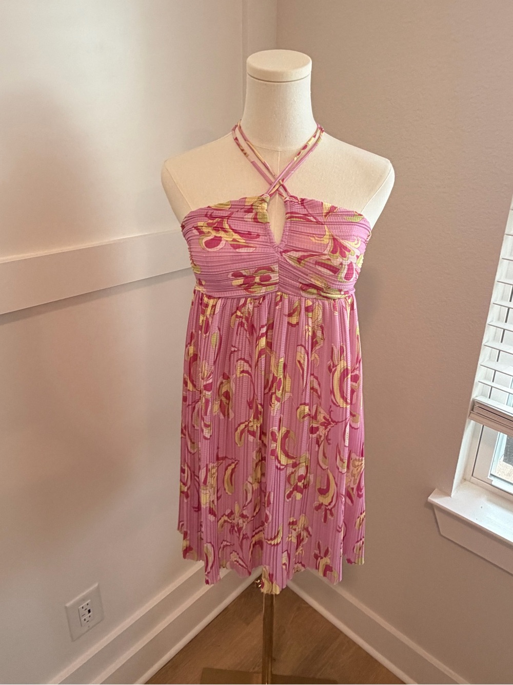 Pink Floral Halter Dress